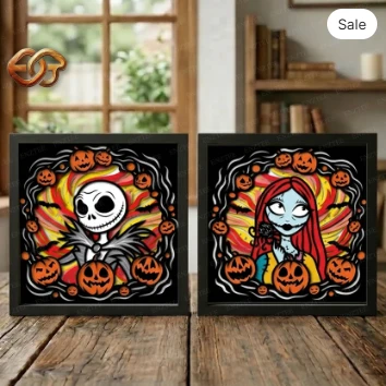 Combo 2 Nightmare Before Christmas Shadow Box SVG for Cricut | 3D Layered SVG Paper cut Light Box Template