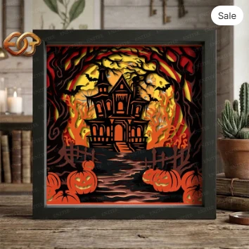 Haunted House Shadow Box SVG for Cricut | 3D Layered SVG Paper Cut Light Box Template 1