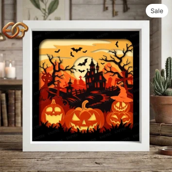 Haunted House Shadow Box SVG for Cricut | 3D Layered SVG Paper Cut Light Box Template 2