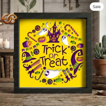 Trick or Treat Shadow Box SVG for Cricut | 3D Layered SVG Paper Cut Light Box Template 1