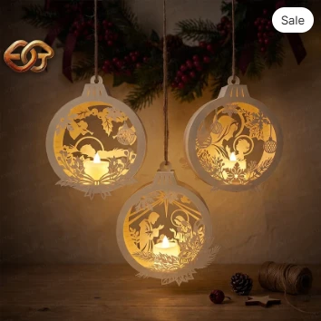 Combo 3 Christmas Ornament Candle paper Lantern SVG - 3D Christmas Night Light Template