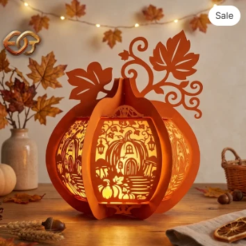 Pumpkin paper Lantern SVG - 3D Fall season Night Light Template 2