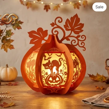 Pumpkin paper Lantern SVG - 3D Fall season Night Light Template 3
