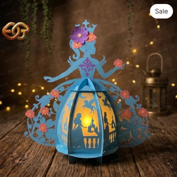 Floral princess paper Lantern SVG - 3D Fairy Tale Night Light Template 2