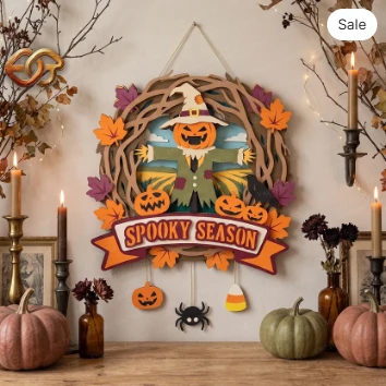 Halloween Door Hanger 3D Layered SVG | Halloween Paper Cut File 3