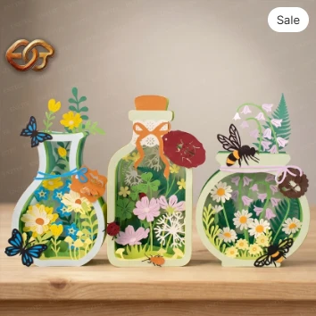 Combo 3 Floral Garden pop-up Jar SVG - 3D Layered Flower Jar Paper Craft Template for Cricut