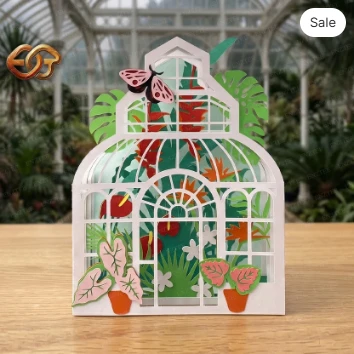 Greenhouse Garden pop-up card SVG - 3D Tropical Plant Paper Craft Template 1