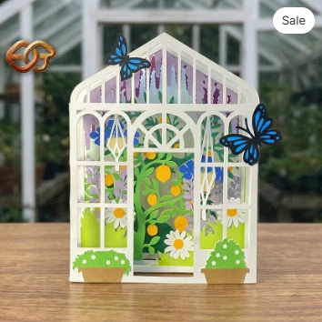 Greenhouse Garden pop-up card SVG - 3D Tropical Plant Paper Craft Template 2