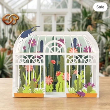 Greenhouse Garden pop-up card SVG - 3D Tropical Plant Paper Craft Template 3