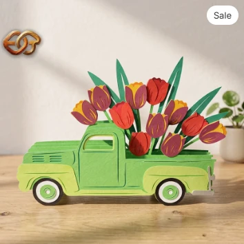 Flower pop-up car SVG - 3D Layered Flower car Paper Craft Template for Cricut 3