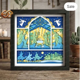 Nativity Scene Shadow Box SVG for Cricut | 3D Layered SVG Paper cut Light Box Template 1