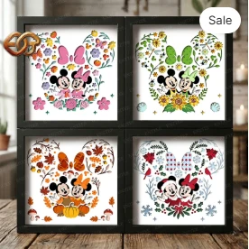 Combo 4 Season Couple Mouse Shadow Box SVG for Cricut | 3D Layered SVG Paper Cut Light Box Template