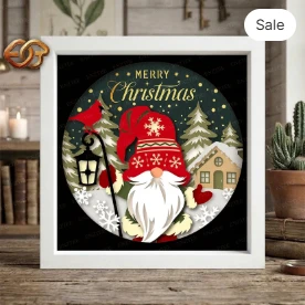 Christmas Gnome Shadow Box SVG for Cricut | 3D Layered SVG Paper cut Light Box Template 2