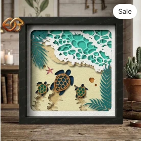 Turtle Shadow Box SVG for Cricut | 3D Layered SVG Paper cut Light Box Template