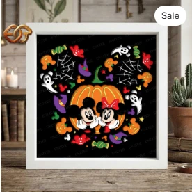 Pumpkin Mouse Couple Shadow Box SVG for Cricut | 3D Layered SVG Paper Cut Light Box Template 6