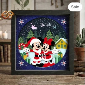 Christmas Mouse Couple Shadow Box SVG for Cricut | 3D Layered SVG Paper Cut Light Box Template 4