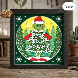 Merry Christmas Shadow Box SVG for Cricut | 3D Layered SVG Paper Cut Light Box Template 1