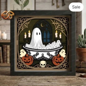 Ghost in Bathtub Shadow Box SVG for Cricut | 3D Layered SVG Paper Cut Light Box Template