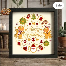 Christmas Gingerbread Shadow Box SVG for Cricut | 3D Layered SVG Paper Cut Light Box Template 2