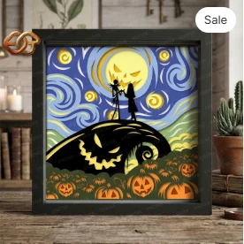 Starry Fright Shadow Box SVG for Cricut | 3D Layered SVG Paper cut Light Box Template