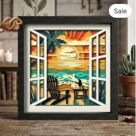 Beach Shadow Box SVG for Cricut | 3D Layered SVG Paper Cut Light Box Template 2