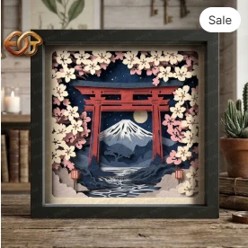 Torii Gate Shadow Box SVG for Cricut | 3D Layered SVG Paper cut Light Box Template