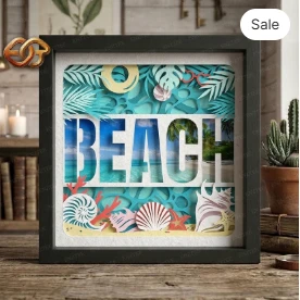 Beach Shadow Box SVG for Cricut | 3D Layered SVG Paper Cut Light Box Template 3