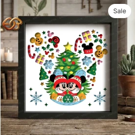 Christmas Mouse Couple Shadow Box SVG for Cricut | 3D Layered SVG Paper Cut Light Box Template 1