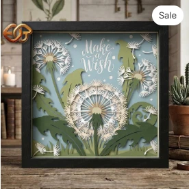 Dandelions Shadow Box SVG for Cricut | 3D Layered SVG Paper Cut Light Box Template