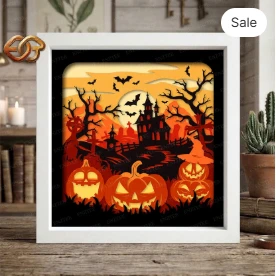 Haunted House Shadow Box SVG for Cricut | 3D Layered SVG Paper cut Light Box Template 2