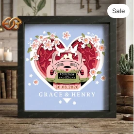 personalized wedding Car Shadow Box SVG for Cricut | 3D Layered SVG Paper Cut Light Box Template