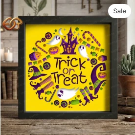 Trick or Treat Shadow Box SVG for Cricut | 3D Layered SVG Paper cut Light Box Template 1
