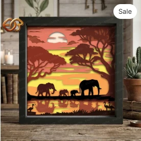 Elephant Shadow Box SVG for Cricut | 3D Layered SVG Paper Cut Light Box Template