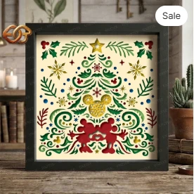 Christmas Mouse Couple Shadow Box SVG for Cricut | 3D Layered SVG Paper Cut Light Box Template 2