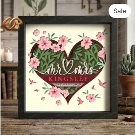 personalized Floral wedding Shadow Box SVG for Cricut | 3D Layered SVG Paper Cut Light Box Template