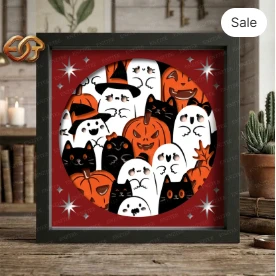 BOO Halloween Shadow Box SVG for Cricut | 3D Layered SVG Paper Cut Light Box Template 2