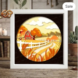 Farm Landscape Shadow Box SVG for Cricut | 3D Layered SVG Paper Cut Light Box Template