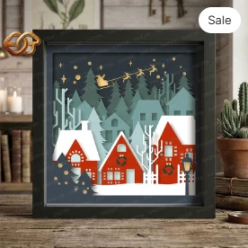 Christmas Village Shadow Box SVG for Cricut | 3D Layered SVG Paper Cut Light Box Template 1