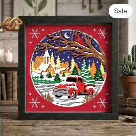 Christmas Truck Shadow Box SVG for Cricut | 3D Layered SVG Paper Cut Light Box Template 2