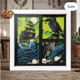 Ghost Ship Shadow Box SVG for Cricut | 3D Layered SVG Paper Cut Light Box Template
