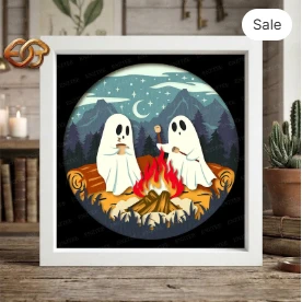 Spooky Campout Shadow Box SVG for Cricut | 3D Layered SVG Paper cut Light Box Template