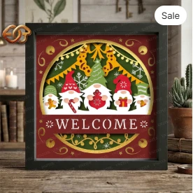 Christmas Gnome Shadow Box SVG for Cricut | 3D Layered SVG Paper cut Light Box Template 1