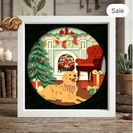 Christmas Dog Shadow Box SVG for Cricut | 3D Layered SVG Paper cut Light Box Template