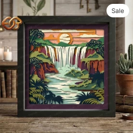 waterfall Shadow Box SVG for Cricut | 3D Layered SVG Paper cut Light Box Template