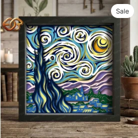 Starry Night Shadow Box SVG for Cricut | 3D Layered SVG Paper cut Light Box Template