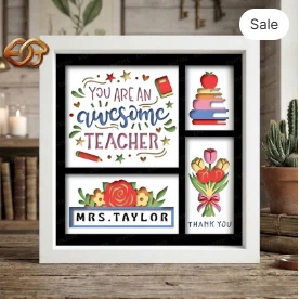 personalized Teacher Gift Shadow Box SVG for Cricut | 3D Layered SVG Paper Cut Light Box Template