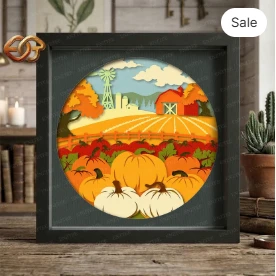Pumpkin Farm Shadow Box SVG for Cricut | 3D Layered SVG Paper Cut Light Box Template