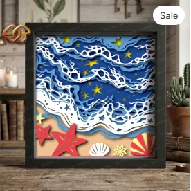 Beach Shadow Box SVG for Cricut | 3D Layered SVG Paper cut Light Box Template