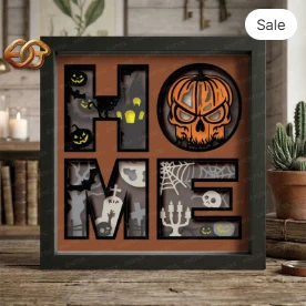 Halloween Home Shadow Box SVG for Cricut | 3D Layered SVG Paper cut Light Box Template