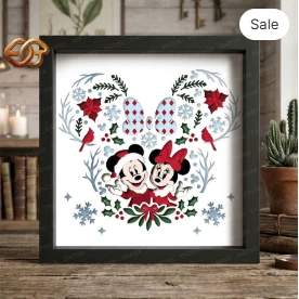 Winter Mouse couple Shadow Box SVG for Cricut | 3D Layered SVG Paper cut Light Box Template